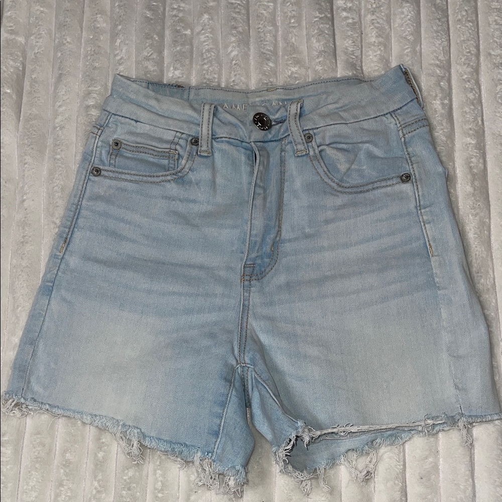 American Eagle Outfitters Curvy Fit Stretchy Light Blue High Waist Denim Shorts